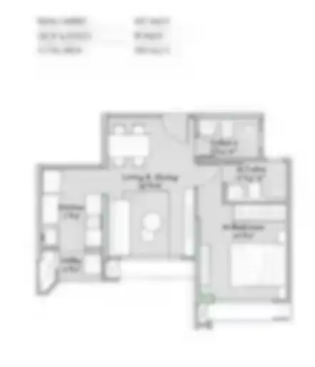 1 BHK 452 sq ft floor plan — Garden Trails